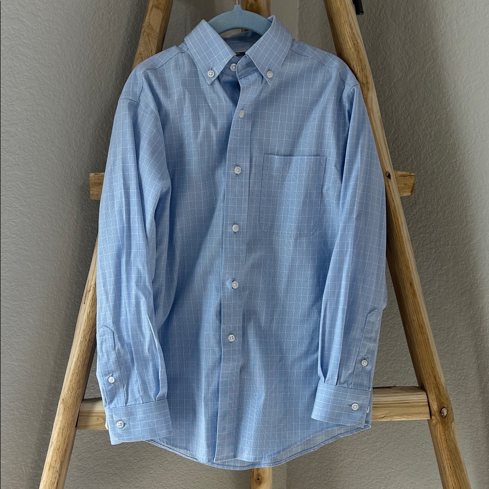 Dillard’s Classic Club Light Blue Checkered Boy’s Button Down Dress Shirt - Picture 1 of 4